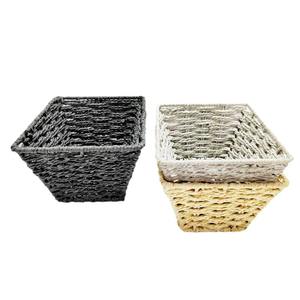 Panier de rangement carré en rotin tressé fait main Bobai, gris abricot noir, organisateur de bureau pour la maison, le salon, la table basse - Product Image 4