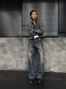 กางเกงยีนส์ทรงตรงหลวมแบบวินเทจพรีเมียม <span class=keywords><strong>Okayama</strong></span> Selvedge <span class=keywords><strong>Denim</strong></span> King Ergonomic 003 รุ่นเอวกลาง แต่งริเวท สำหรับผู้ชาย - Product Image 5