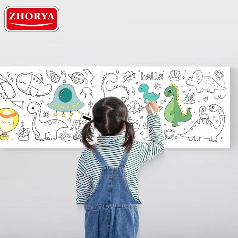 Zhorya OEM 3M mewarnai anak-anak gambar rol kertas gulung seni dinding untuk anak-anak mengisi warna lukisan gulir hadiah Natal