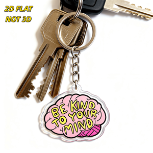 Portachiavi in Acrilico 'Be Kind to Your Mind' con Cervello Rosa Cartoon e Testo Giallo, Charm Motivazionale per la Salute Mentale per Chiavi o Borse - Product Image 3