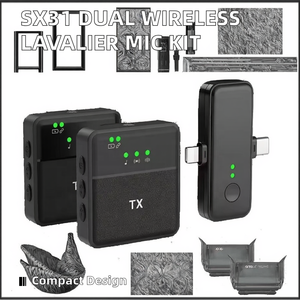 ชุดไมโครโฟนไร้สายแบบหนีบปกเสื้อคู่ SX31 รุ่นมืออาชีพ พร้อมหัวต่อ Type C สำหรับโทรศัพท์ ถ่ายวิดีโอสด วิดีโอบล็อก บันทึกเสียง ไมค์ 3 in 1 - Product Image 3
