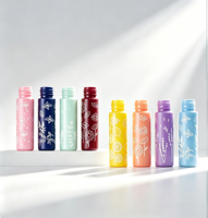 Botol Parfum Roll-on Mini Portabel 10ml, Silinder Kaca Buram dengan Ukiran, Cetak Bunga Kustom, Isi Ulang, untuk Perjalanan