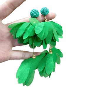 Bông Tai Tua Rua Hoa Vải Bông Tai Tua Rua Bông tai hoa hồng đỏ bông tai Stud cao cấp thích hợp - Product Image 6