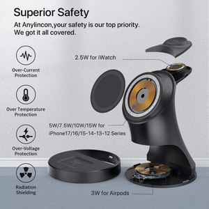 Base de Carga Inalámbrica Magnética 3 en 1, Estación de Carga Rápida de 18 W, Base de Viaje Plegable, Diseño de Abrazadera Vertical, Adaptador de CA de 110 V - Product Image 2