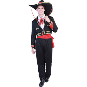 Disfraz Mexicano del Día de Muertos para Adultos, Talla M, Negro, Rojo y Dorado, Tema Occidental de Fantasía, Disfraz de Halloween - Product Image 1