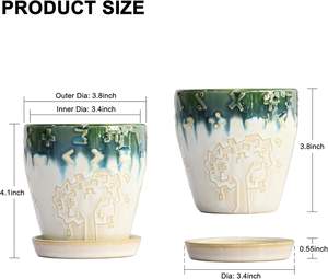 Pot de fleurs en céramique vert olive dégradé avec trou de drainage et système d'arrosage automatique, design moderne et écologique pour une utilisation en intérieur/extérieur - Product Image 3