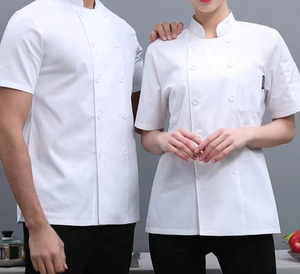 Veste <span class=keywords><strong>de</strong></span> <span class=keywords><strong>chef</strong></span> unisexe à manches courtes noire avec un design à double boutonnage, uniforme <span class=keywords><strong>de</strong></span> travail respirant pour la cuisine et les restaurants - Product Image 1