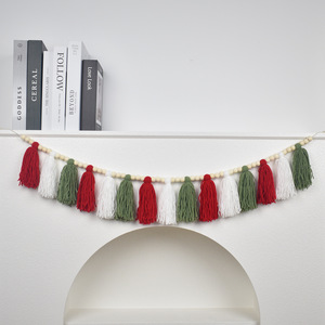 DAMAI <b>Boho</b> Christmas Tassel Garland <b>Wall</b> <b>Hanging</b> Banner with Wood Beads Sage Green and Red for Home Party Baby Shower Decoration - Product Image 4