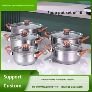 Marmite en acier inoxydable avec couvercle, poignée double en bakélite résistante à la chaleur, compatible induction, pour cuisiner des ragoûts, des pâtes - Product Image 2