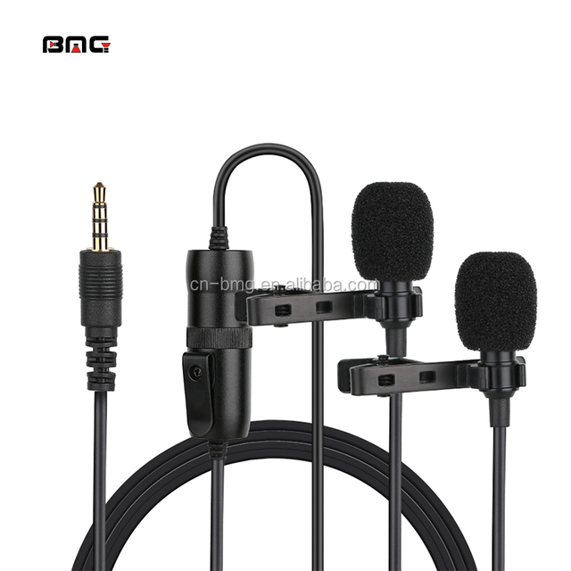 Professional Dual-head Collar Clip Camera Mic Wired Condenser Lapel Radio Mini Microphone  for Computer or Smartphone