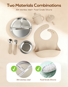 Silikon Kapaklı Bebek Metal Sofra Takımı Sağlam Bölmeli Vakumlu Tabak Paslanmaz Çelik Bebek Silikon Besleme Seti - Product Image 3