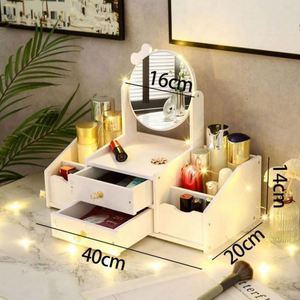 Multifunctional Luxury White Rectangle Dustproof Nordic Cosmetic Storage <b>Box</b> Makeup Organizer with <b>Cat</b> Ears and Mirror - Product Image 5