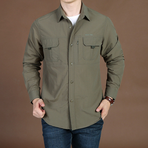 Camisas Softshell tácticas de algodón 100% para hombre, bolsillo con cremallera de tela de sarga para acampar y pescar - Product Image 4