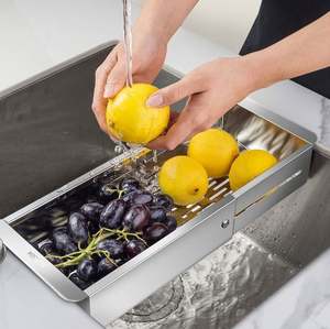 Panier d'égouttage rétractable double en PP, ABS, silicone et aluminium pour évier de cuisine, pour légumes, bols, baguettes et vaisselle - Product Image 3