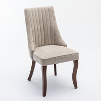 Ensemble de 2 chaises de salle à manger (beige) avec pieds en bois massif courbés, chaise d'appoint confortable avec revêtement en tissu