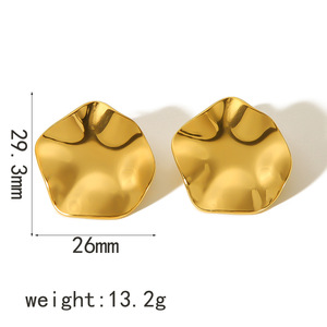 Pendientes con textura plisada geométrica, chapados en oro de 18 quilates, acero inoxidable, diseño irregular en 3D para mujer, joyería de moda. - Product Image 4