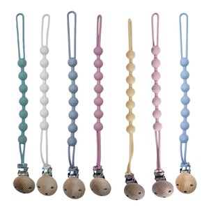 <b>Silicone</b> Pacifier Chain <b>Beaded</b> Teething Toy 220mm For Babies 0-12 Months Bpa Free With Wooden Clip - Product Image 2