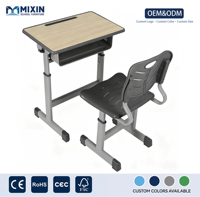 Ensemble de bureau et chaise en bois pour école primaire, hauteur réglable, table et chaise individuelles pour élèves avec tiroir à livres
