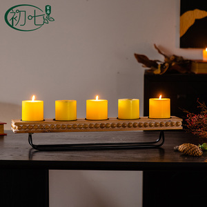 Chandelier en bois massif de style vintage, à cinq trous, de forme ovale, décoration d'intérieur, porte-bougie de table, d'inspiration zen - Product Image 2