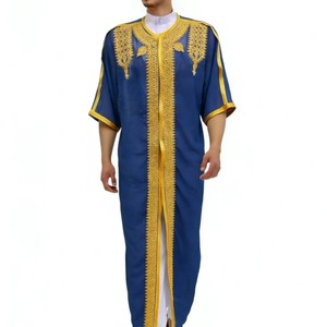 Thobe de style marocain haut de gamme personnalisé avec broderie <span class=keywords><strong>en</strong></span> corde, poche latérale, manches courtes, Bisht, vêtements turcs, Kaftan, Abaya XXL pour hommes musulmans - Product Image 6
