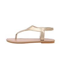 Sandales plates pour femmes, tendance mode été, en PU, à lacets dorés, bout ouvert, confortables, avec sangle élastique, style luxe français