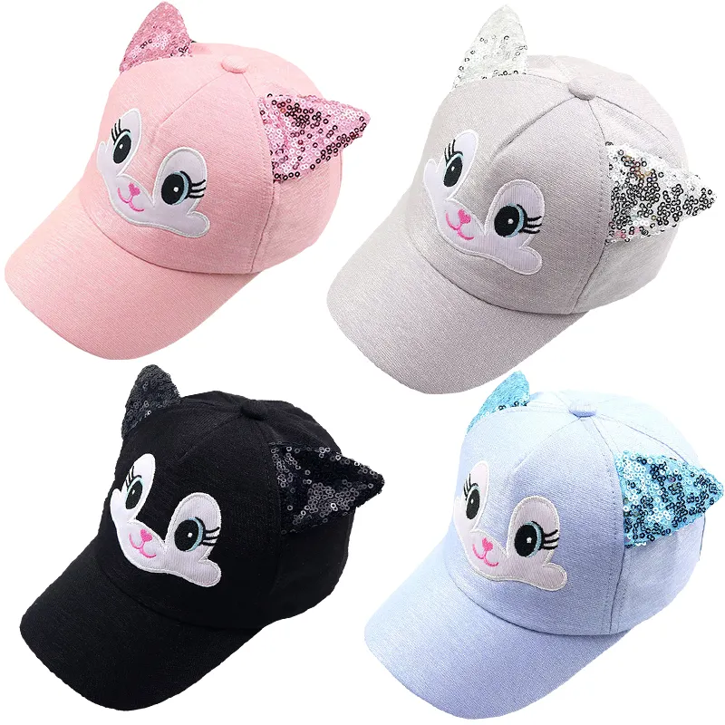 Fitspi Wholesale Baby Hat Cartoon Child Korean Cat Ears Cotton Baseball Caps Spring Summer Baby Boy Girl Hats Beanies