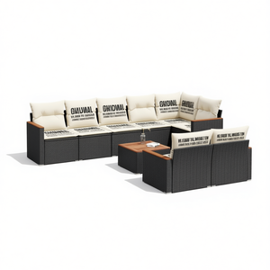 Conjunto de Sofá de Jardín Negro y Crema, Mimbre Sintético PE para Exteriores, Impermeable, Diseño Contemporáneo, Cojines de Espuma de Alta Densidad - Product Image 1