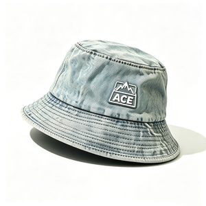 หมวกบักเก็ตยีนส์วินเทจแบบฟอกสี  ยูนิเซ็กส์  ตกแต่งด้วยแผ่นซิลิโคน ACE Mountain ปีกกว้าง  หมวกกันแดดสำหรับกิจกรรมกลางแจ้ง  ผ้าฝ้ายลายขาดสไตล์ชาวประมง - Product Image 3