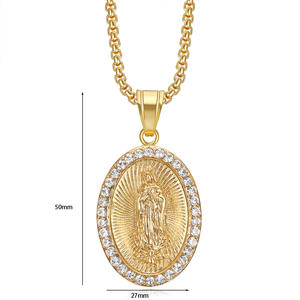 Hip Hop Religioso Titanio Acero Joyería Rhinestone CZ Blessed Saint Hail Virgen María Colgante Collares - Product Image 4