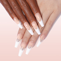 Faux ongles à presser brillants French Manucure, forme cercueil longue, lot de 180 pièces/boîte, 15 tailles, ongles en gel à couverture complète, application facile, logo personnalisé