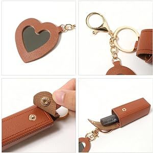 <b>Custom</b> Logo PU Leather Lipstick Holder <b>Keychain</b>, Potable Lipstick <b>Keychain</b> with Mirror, Lip Balm Organizer Holder Makeup - Product Image 4