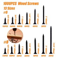 Kit d'assortiment de vis pour cloisons sèches, vis à bois à tête fraisée Phillips noires pour cloisons sèches, travail du bois et réparations domestiques