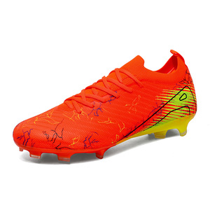 Chaussures de football pour hommes, orange, à tige basse, technologie Tenshi, motifs jaunes et noirs, tige synthétique, semelle extérieure en caoutchouc, chaussures de sport d'été - Product Image 1