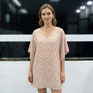 Robe courte en coton imprimé à col en V |   Tunique Kaftan d'été décontractée pour femmes - Product Image 1