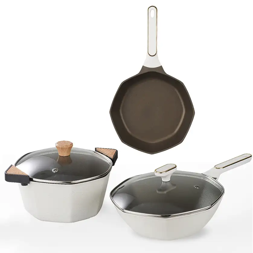 3PCS Frying Pan Set Cookware Sets Ceramic Pot And Pan Set Non-Stick Frying Pans