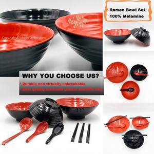 Venta caliente japonés redondo reutilizable rojo y negro melamina plástico fideos tazón restaurante Ramen juego de cuencos para servir al por mayor - Product Image 4