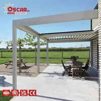 Pergola à lames orientables en aluminium grainé, moderne, étanche, mobilier d'extérieur, gazebo, installation facile, pergola rétractable à manivelle