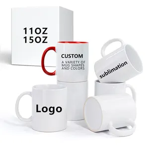 Commercio all'ingrosso 7102 del prodotto bianco trasferimento di calore 11oz 15 oz tazza di caffè bianco ceramica tazze da caffè sublimazione bianco tazza tazza con logo