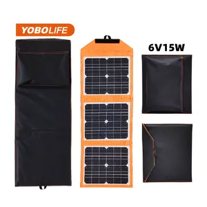 Panel solar plegable de alta conversión YOBOLIFE, Paneles Solares Flexibles impermeables de 15W, cargador de Puerto USB, generación solar para exteriores