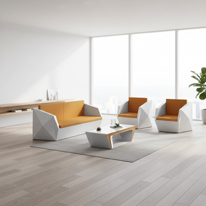 Set Moderno di Divano <span class=keywords><strong>e</strong></span> Tavolino da Ufficio con Design Irregolare <span class=keywords><strong>e</strong></span> Finitura Lucida - Arredamento per Reception Aziendale per Dirigenti - Product Image 2