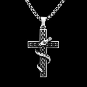 Yunnique-collar de acero inoxidable con colgante de cruz entrelazada de serpiente gótica, joyería de moda Unisex - Product Image 1