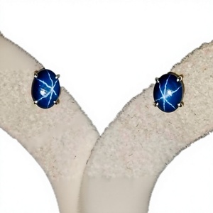 Pendientes de zafiro estrella natural, auténtico Lindy Blue Bride, plata de ley 925, certificado por terceros, FAIJAN GEMS, modelo 005 - Product Image 1
