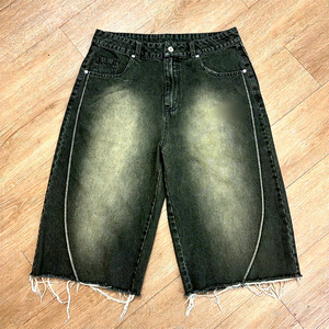 OEM Custom Back Pockets Raw Hem Distressed Vintage Washed Cotton Ripped <b>Jeans</b> Denim Shorts for Men - Product Image 1