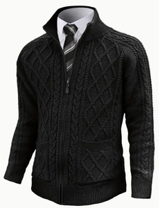 Veste cardigan en tricot épaissi décontracté à fermeture éclair à col montant pour les affaires d'automne et d'hiver, pull décontracté chauffant et chaud - Product Image 2