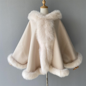 Moda sıcak satış popüler kapşonlu kaşmir panço pelerin ile gerçek tilki kürk Trim kadın çift taraflı yün panço - Product Image 1