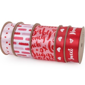 Custom Eco-Friendly Valentine's Day Satin <b>Ribbon</b> Spool Set Printed Baby Honey Sugar Sweet Home <b>Red</b> White Pattern 120cm Gift - Product Image 1