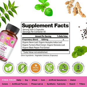 Cápsulas Vegetarianas PARA LA Piel, Hierbas Transparentes, Neem, Cúrcuma, Pimienta Negra, Suplemento PARA LA Salud de Mujeres Adultas, Sangre Brillante, 60 Unidades - Product Image 2