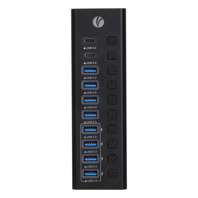 VCOM Aluminium Shell 10 Ports USB 3.2 Hub with on and Off Switches Docking Station 12W Charging 5Gbps Data Transfer