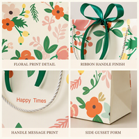 Sac cadeau en papier floral personnalisé, sac de shopping de luxe imprimé avec poignée en ruban