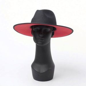 Fashion 2 Tone Casual Outdoor Hats Men and Women 11cm Wide Brim Red Bottom 100% <b>Wool</b> Fedora - Product Image 2